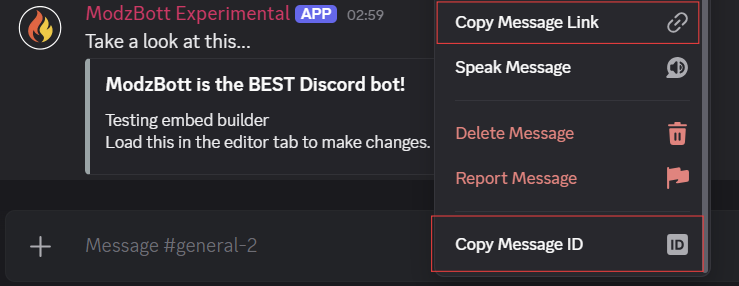 Copying ID or embed URL from Discord
