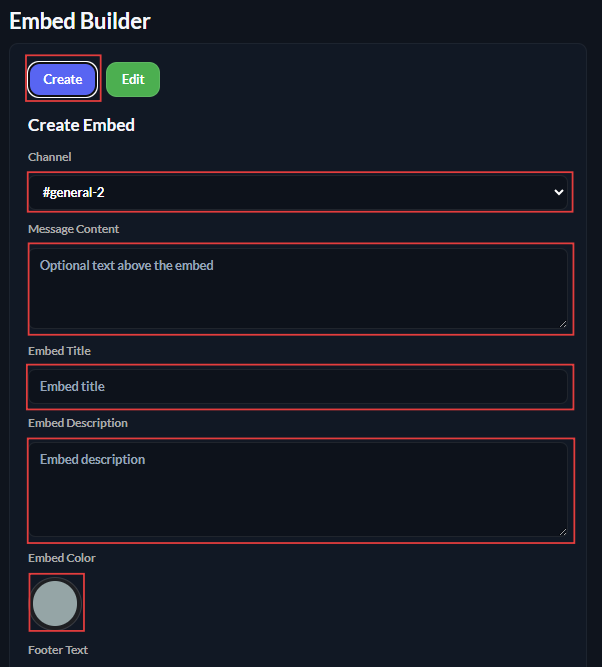 Form to create an embed
