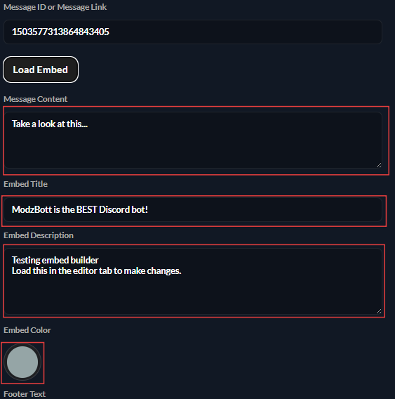 Editing config for embed