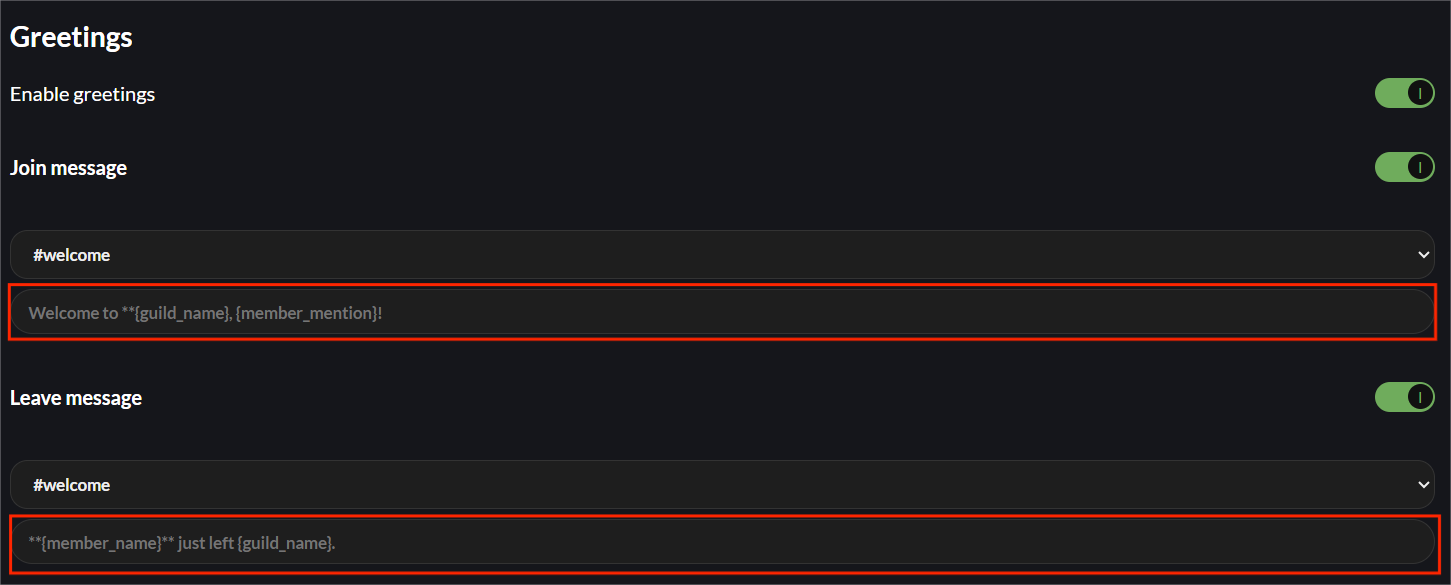 Setting a custom message in the text boxes.