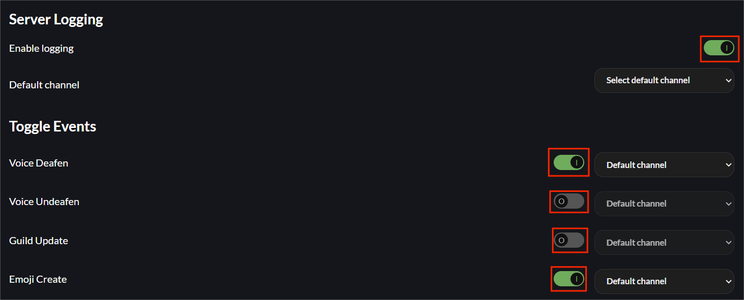 Toggling the module and or specific logs.